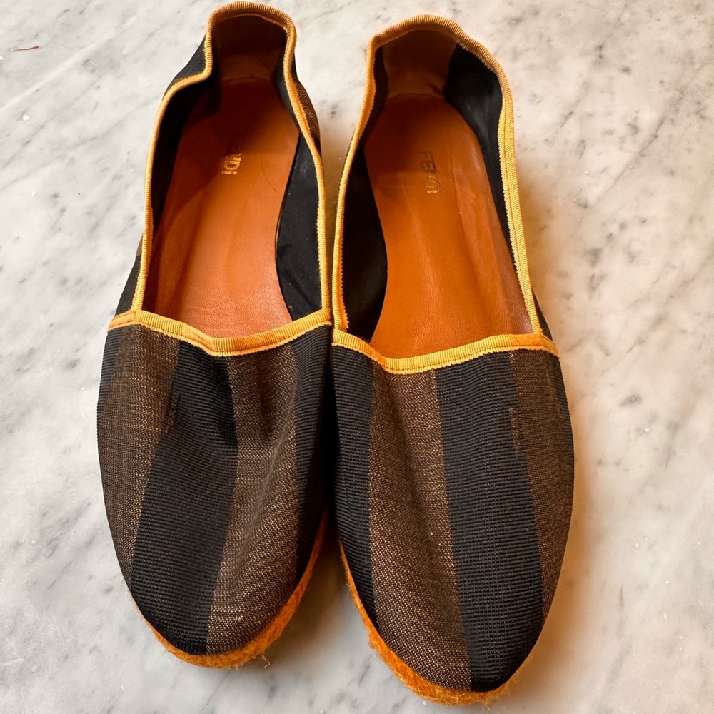 Fendi Striped Slip-on Espadrilles in Brown